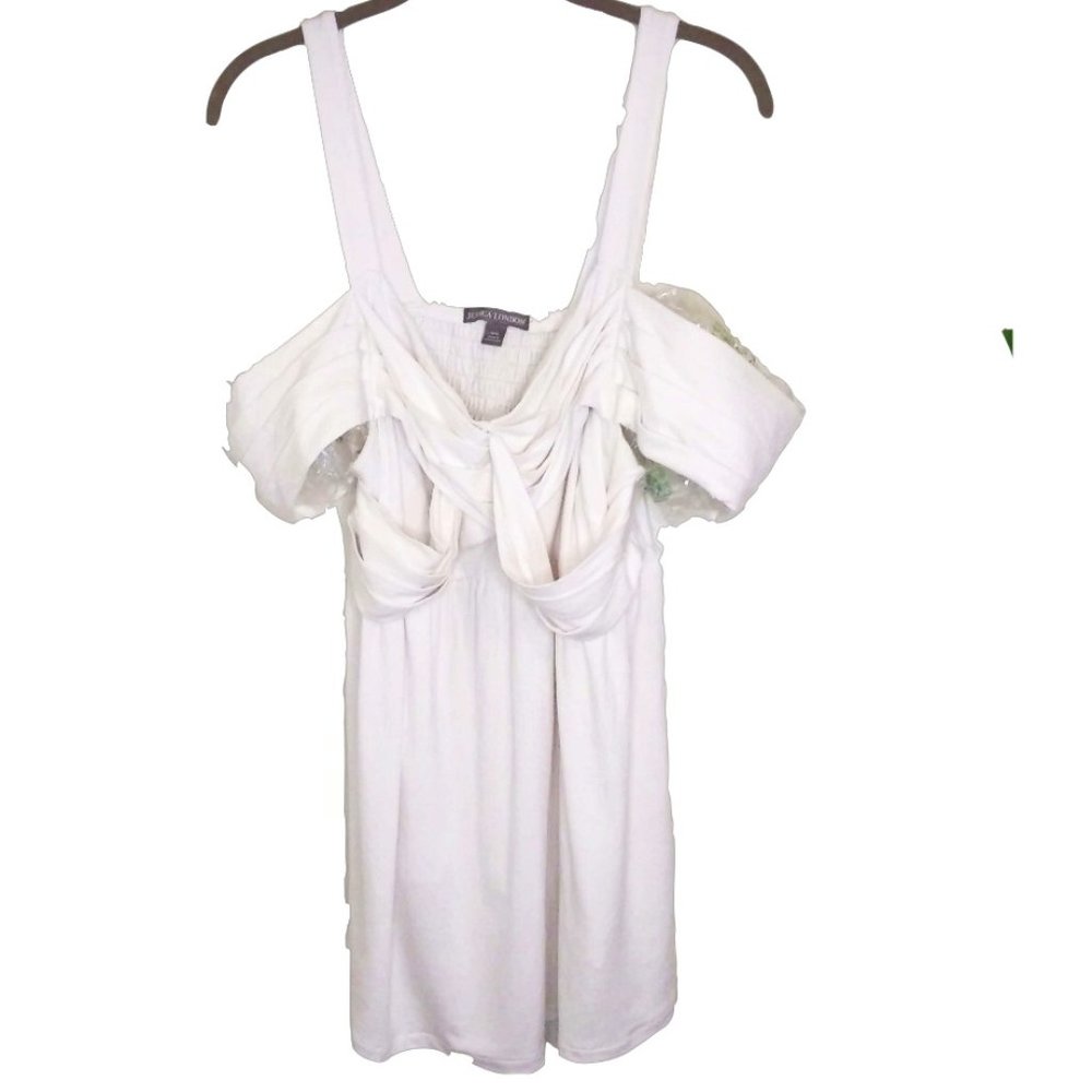 JESSICA LONDON Cold Shoulder Pleat Front Shirred Back Knit Tunic 14/16